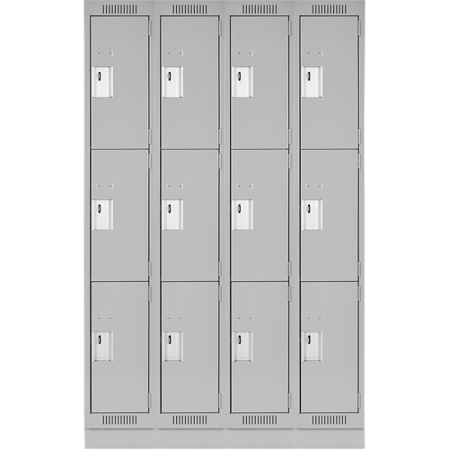 Clean Line Lockers, 3 -tier, Bank of 4, 48" x 18" x 76", Steel, Grey, Rivet (Assembled) Kelford