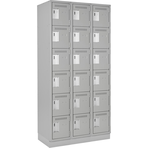 Clean Line Lockerette, 6 -tier, Bank of 3, 36" x 18" x 76", Steel, Grey, Rivet (Assembled) Kelford