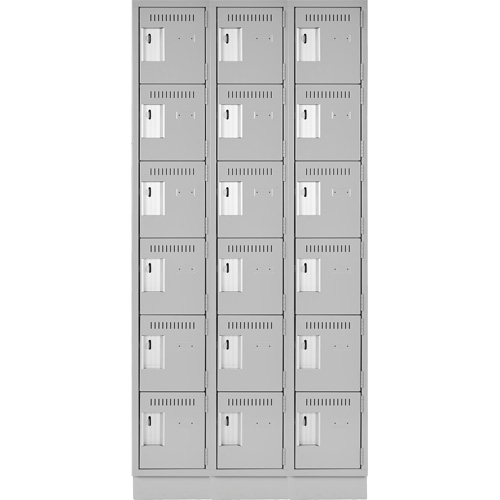 Clean Line Lockerette, 6 -tier, Bank of 3, 36" x 18" x 76", Steel, Grey, Rivet (Assembled) Kelford