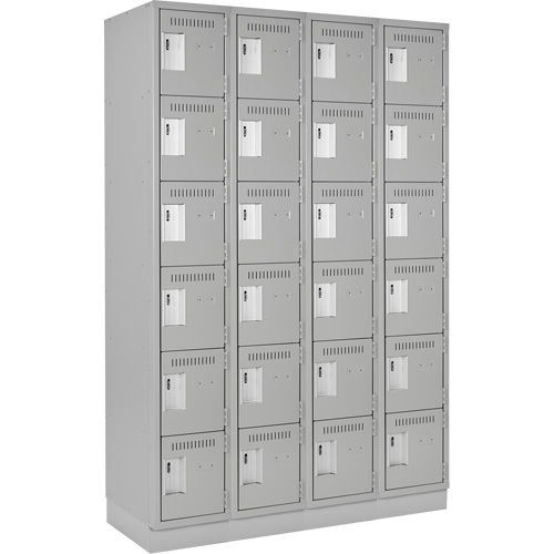 Clean Line Lockerette, 6 -tier, Bank of 4, 48" x 18" x 76", Steel, Grey, Rivet (Assembled) Kelford