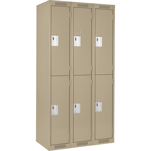 Clean Line Lockers, 2 -tier, Bank of 3, 36" x 18" x 72", Steel, Beige, Rivet (Assembled) Kelford