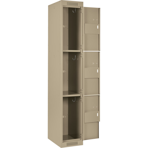 Clean Line Lockers, 3 -tier, Bank of 3, 36" x 18" x 72", Steel, Beige, Rivet (Assembled) Kelford