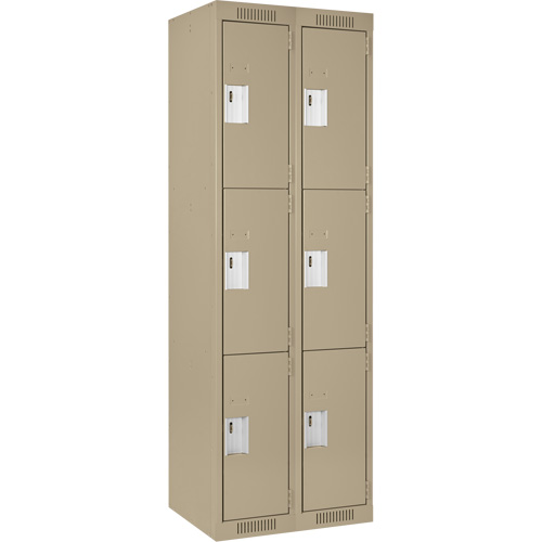 Clean Line Lockers, 3 -tier, Bank of 2, 24" x 18" x 72", Steel, Beige, Rivet (Assembled) Kelford