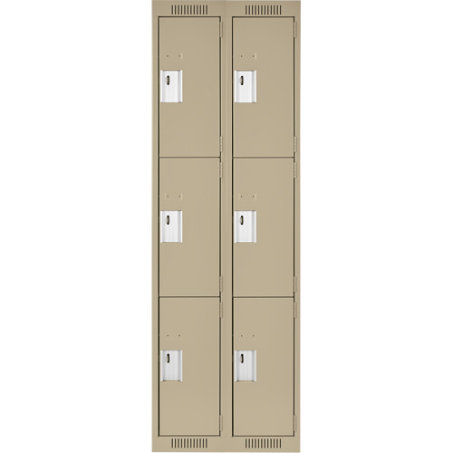 Clean Line Lockers, 3 -tier, Bank of 2, 24" x 18" x 72", Steel, Beige, Rivet (Assembled) Kelford