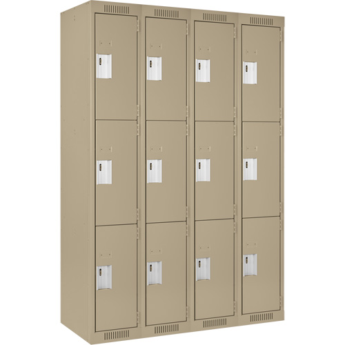 Clean Line Lockers, 3 -tier, Bank of 4, 48" x 18" x 72", Steel, Beige, Rivet (Assembled) Kelford