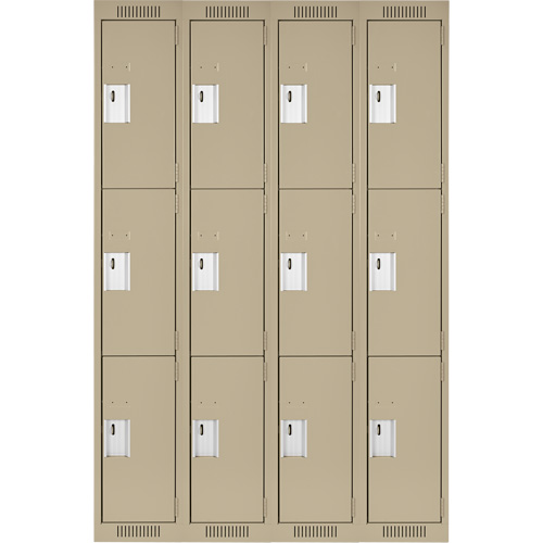 Clean Line Lockers, 3 -tier, Bank of 4, 48" x 18" x 72", Steel, Beige, Rivet (Assembled) Kelford