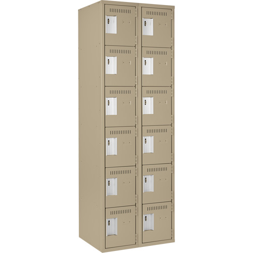 Clean Line Lockerette, 6 -tier, Bank of 2, 24" x 18" x 72", Steel, Beige, Rivet (Assembled) Kelford