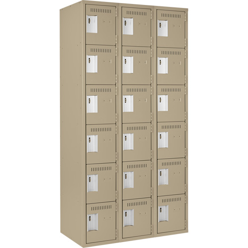 Clean Line Lockerette, 6 -tier, Bank of 3, 36" x 18" x 72", Steel, Beige, Rivet (Assembled) Kelford