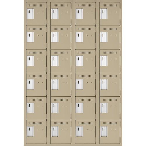 Clean Line Lockerette, 6 -tier, Bank of 4, 48" x 18" x 72", Steel, Beige, Rivet (Assembled) Kelford