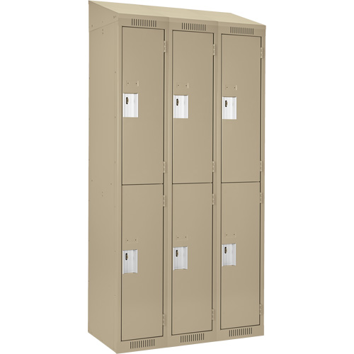 Clean Line Lockers, 2 -tier, Bank of 3, 36" x 18" x 78", Steel, Beige, Rivet (Assembled) Kelford