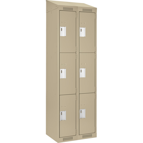 Clean Line Lockers, 3 -tier, Bank of 2, 24" x 18" x 78", Steel, Beige, Rivet (Assembled) Kelford