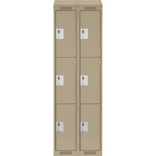 Clean Line Lockers, 3 -tier, Bank of 2, 24" x 18" x 78", Steel, Beige, Rivet (Assembled) Kelford