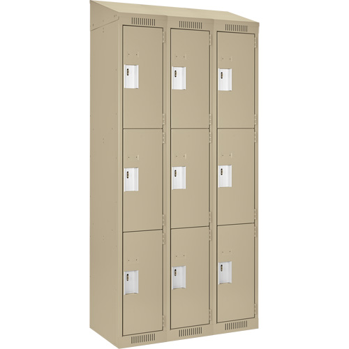 Clean Line Lockers, 3 -tier, Bank of 3, 36" x 18" x 78", Steel, Beige, Rivet (Assembled) Kelford