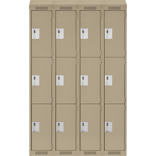 Clean Line Lockers, 3 -tier, Bank of 4, 48" x 18" x 78", Steel, Beige, Rivet (Assembled) Kelford