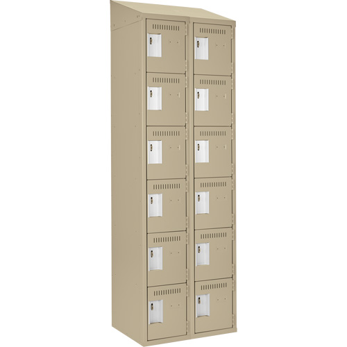 Clean Line Lockerette, 6 -tier, Bank of 2, 24" x 18" x 78", Steel, Beige, Rivet (Assembled) Kelford