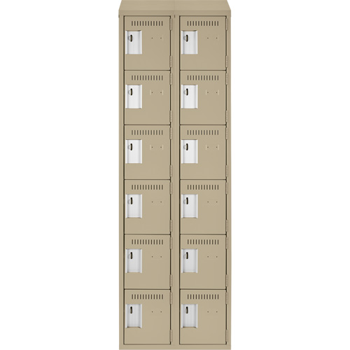 Clean Line Lockerette, 6 -tier, Bank of 2, 24" x 18" x 78", Steel, Beige, Rivet (Assembled) Kelford