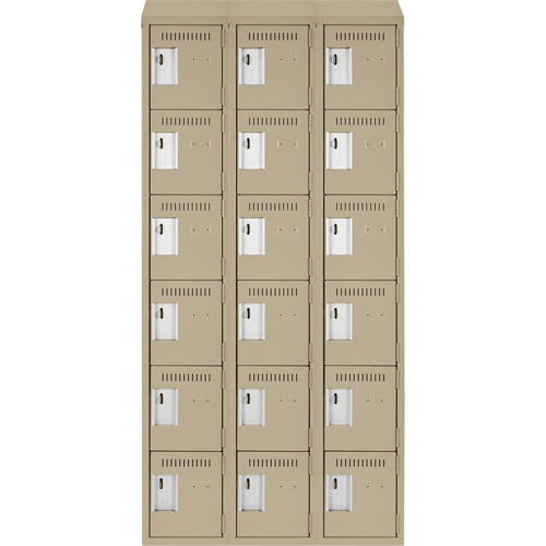 Clean Line Lockerette, 6 -tier, Bank of 3, 36" x 18" x 78", Steel, Beige, Rivet (Assembled) Kelford