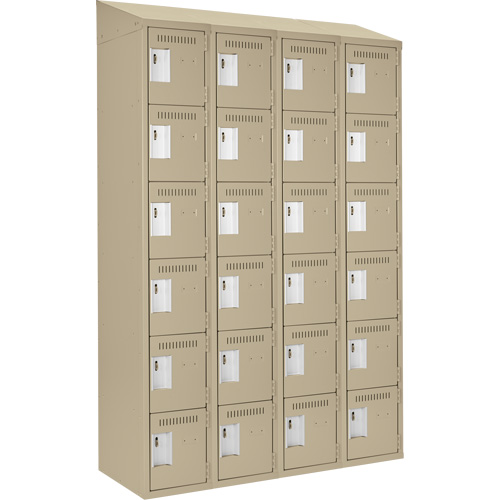 Clean Line Lockerette, 6 -tier, Bank of 4, 48" x 18" x 78", Steel, Beige, Rivet (Assembled) Kelford