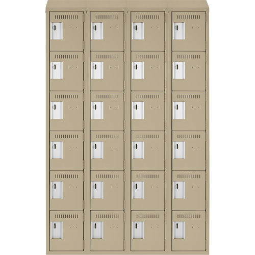 Clean Line Lockerette, 6 -tier, Bank of 4, 48" x 18" x 78", Steel, Beige, Rivet (Assembled) Kelford