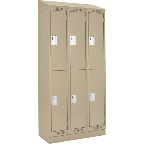 Clean Line Lockers, 2 -tier, Bank of 3, 36" x 18" x 82", Steel, Beige, Rivet (Assembled) Kelford