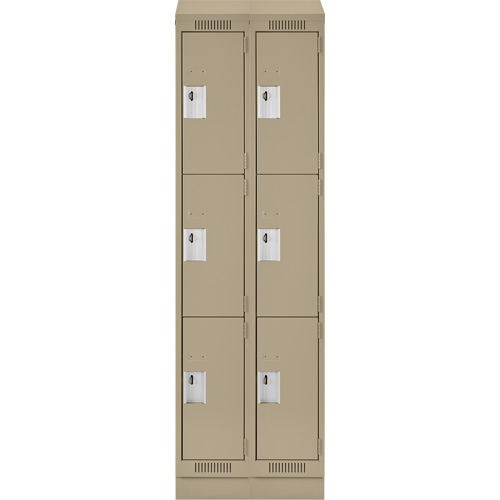 Clean Line Lockers, 3 -tier, Bank of 2, 24" x 18" x 82", Steel, Beige, Rivet (Assembled) Kelford