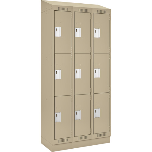 Clean Line Lockers, 3 -tier, Bank of 3, 36" x 18" x 82", Steel, Beige, Rivet (Assembled) Kelford