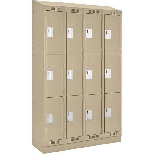 Clean Line Lockers, 3 -tier, Bank of 4, 48" x 18" x 82", Steel, Beige, Rivet (Assembled) Kelford
