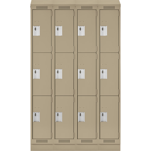 Clean Line Lockers, 3 -tier, Bank of 4, 48" x 18" x 82", Steel, Beige, Rivet (Assembled) Kelford