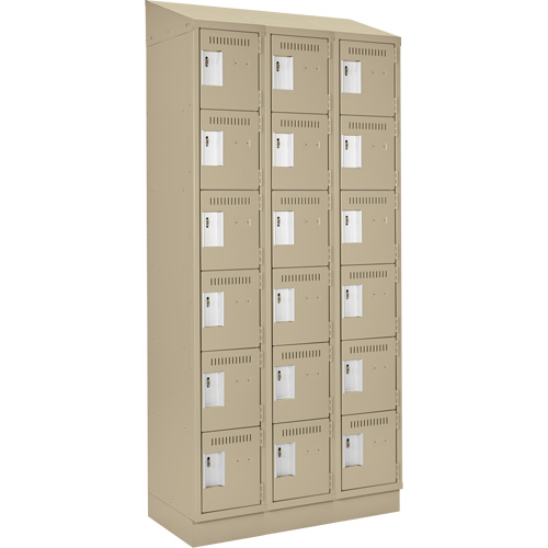 Clean Line Lockerette , 6 -tier, Bank of 3, 36" x 18" x 82", Steel, Beige, Rivet (Assembled) Kelford