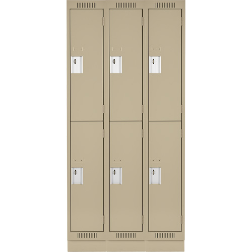 Clean Line Lockers, 2 -tier, Bank of 3, 36" x 18" x 76", Steel, Beige, Rivet (Assembled) Kelford