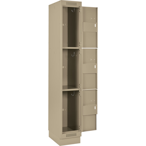 Clean Line Lockers, 3 -tier, Bank of 3, 36" x 18" x 76", Steel, Beige, Rivet (Assembled) Kelford
