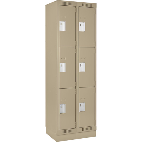 Clean Line Lockers, 3 -tier, Bank of 2, 24" x 18" x 76", Steel, Beige, Rivet (Assembled) Kelford