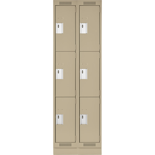 Clean Line Lockers, 3 -tier, Bank of 2, 24" x 18" x 76", Steel, Beige, Rivet (Assembled) Kelford