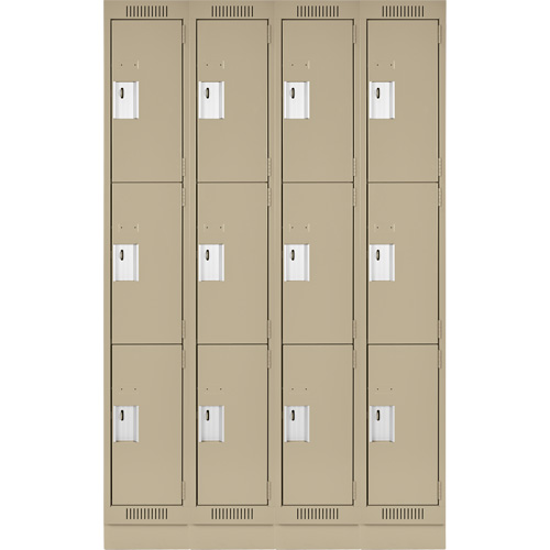 Clean Line Lockers, 3 -tier, Bank of 4, 48" x 18" x 76", Steel, Beige, Rivet (Assembled) Kelford