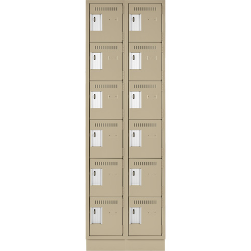 Clean Line Lockerette, 6 -tier, Bank of 2, 24" x 18" x 76", Steel, Beige, Rivet (Assembled) Kelford