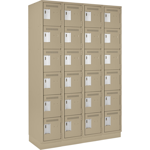 Clean Line Lockerette, 6 -tier, Bank of 4, 48" x 18" x 76", Steel, Beige, Rivet (Assembled) Kelford