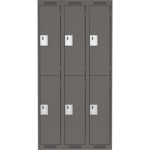 Clean Line Lockers, 2 -tier, Bank of 3, 36" x 18" x 72", Steel, Charcoal, Rivet (Assembled) Kelford