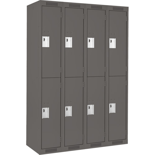 Clean Line Lockers, 2 -tier, Bank of 4, 48" x 18" x 72", Steel, Charcoal, Rivet (Assembled) Kelford