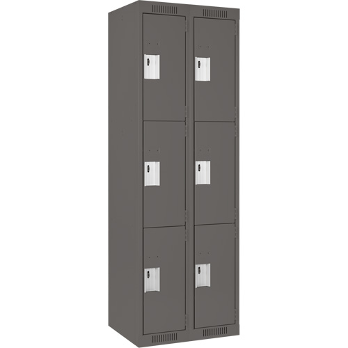 Clean Line Lockers, 3 -tier, Bank of 2, 24" x 18" x 72", Steel, Charcoal, Rivet (Assembled) Kelford