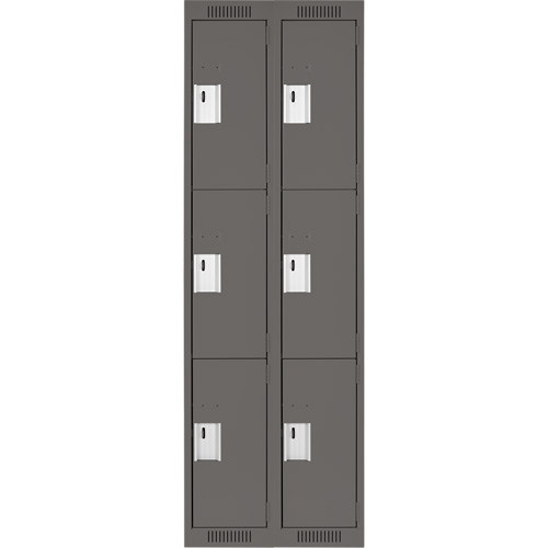 Clean Line Lockers, 3 -tier, Bank of 2, 24" x 18" x 72", Steel, Charcoal, Rivet (Assembled) Kelford