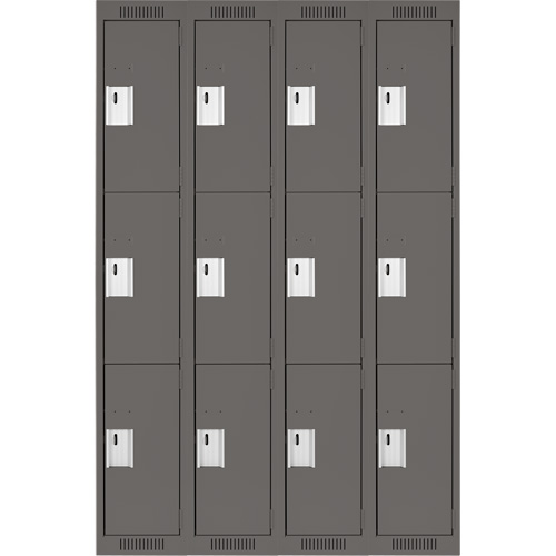Clean Line Lockers, 3 -tier, Bank of 4, 48" x 18" x 72", Steel, Charcoal, Rivet (Assembled) Kelford