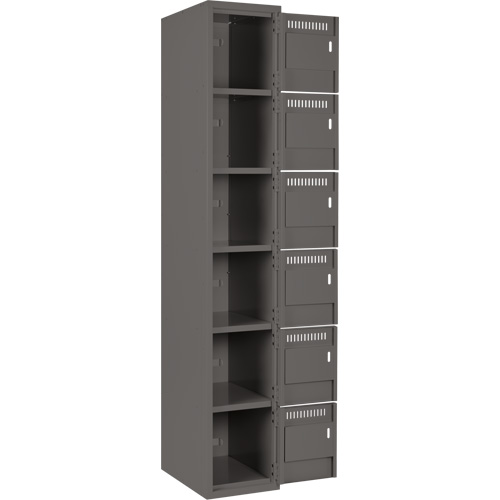 Clean Line Lockerette, 6 -tier, Bank of 4, 48" x 18" x 72", Steel, Charcoal, Rivet (Assembled) Kelford
