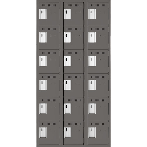Clean Line Lockerette, 6 -tier, Bank of 3, 36" x 18" x 72", Steel, Charcoal, Rivet (Assembled) Kelford