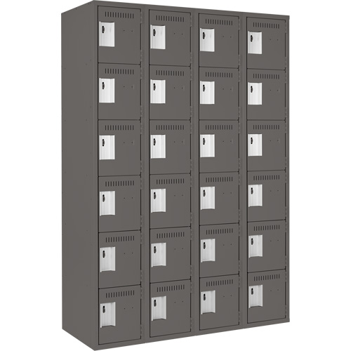 Clean Line Lockerette, 6 -tier, Bank of 4, 48" x 18" x 72", Steel, Charcoal, Rivet (Assembled) Kelford