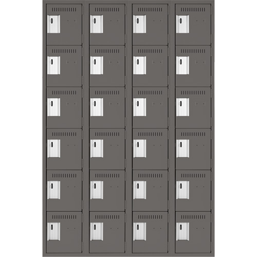 Clean Line Lockerette, 6 -tier, Bank of 4, 48" x 18" x 72", Steel, Charcoal, Rivet (Assembled) Kelford