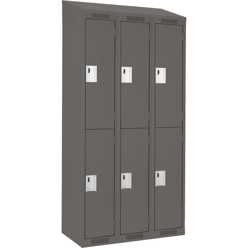 Clean Line Lockers, 2 -tier, Bank of 3, 36" x 18" x 78", Steel, Charcoal, Rivet (Assembled) Kelford