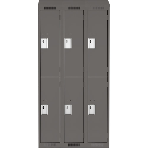 Clean Line Lockers, 2 -tier, Bank of 3, 36" x 18" x 78", Steel, Charcoal, Rivet (Assembled) Kelford