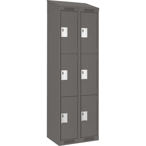 Clean Line Lockers, 3 -tier, Bank of 2, 24" x 18" x 78", Steel, Charcoal, Rivet (Assembled) Kelford