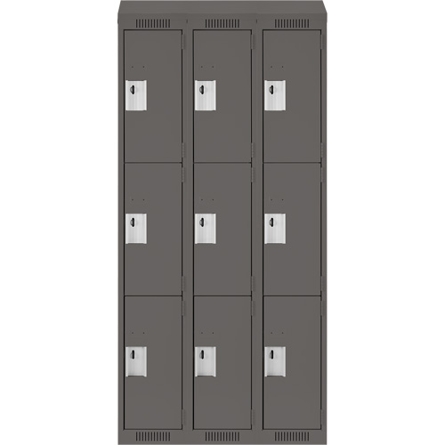 Clean Line Lockers, 3 -tier, Bank of 3, 36" x 18" x 78", Steel, Charcoal, Rivet (Assembled) Kelford