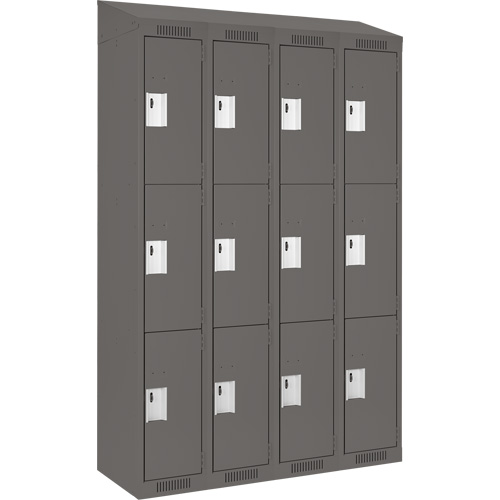 Clean Line Lockers, 3 -tier, Bank of 4, 48" x 18" x 78", Steel, Charcoal, Rivet (Assembled) Kelford